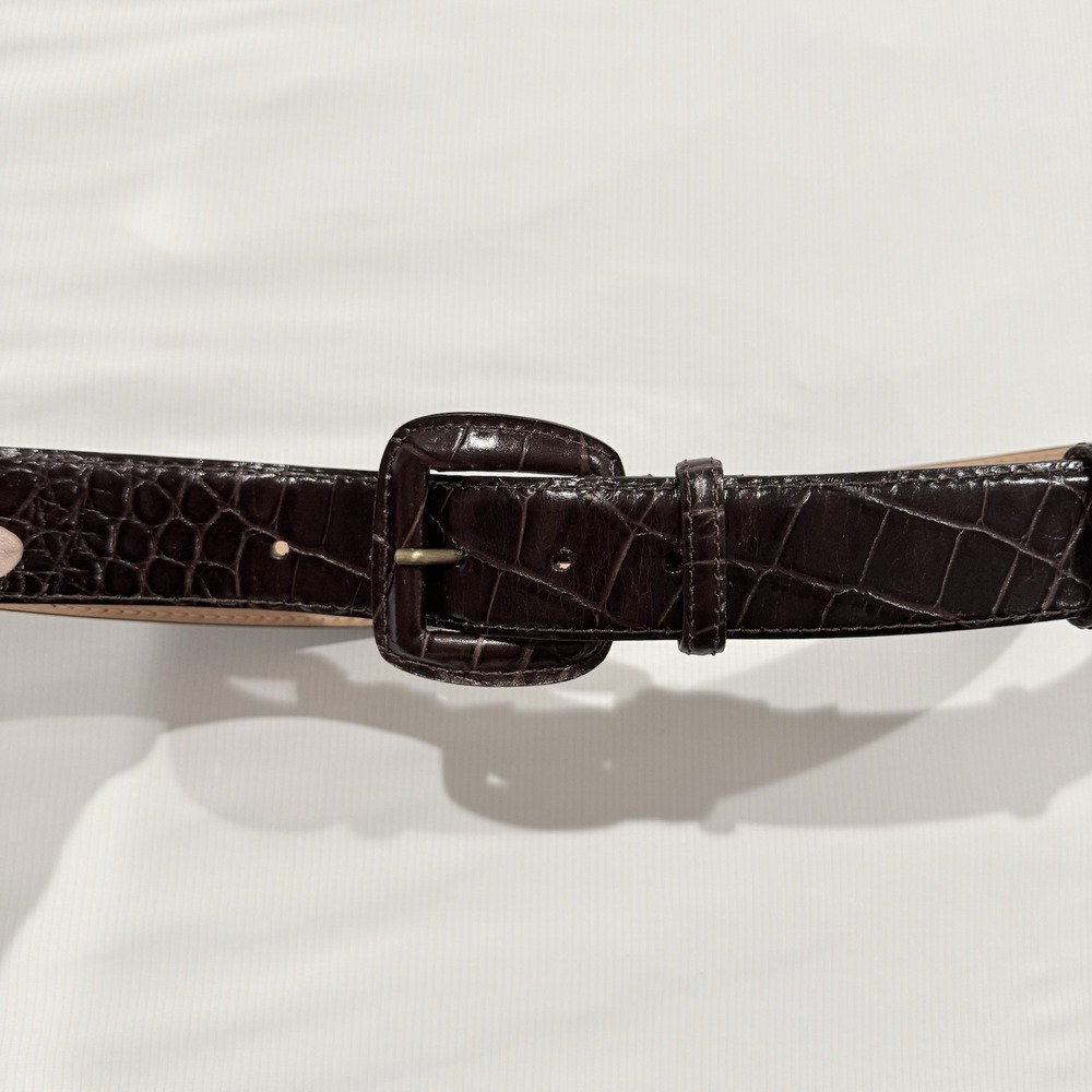 Cassin New York croc-embossed dark brown belt S Genuine Leather Women Vtg - Picture 2 of 8